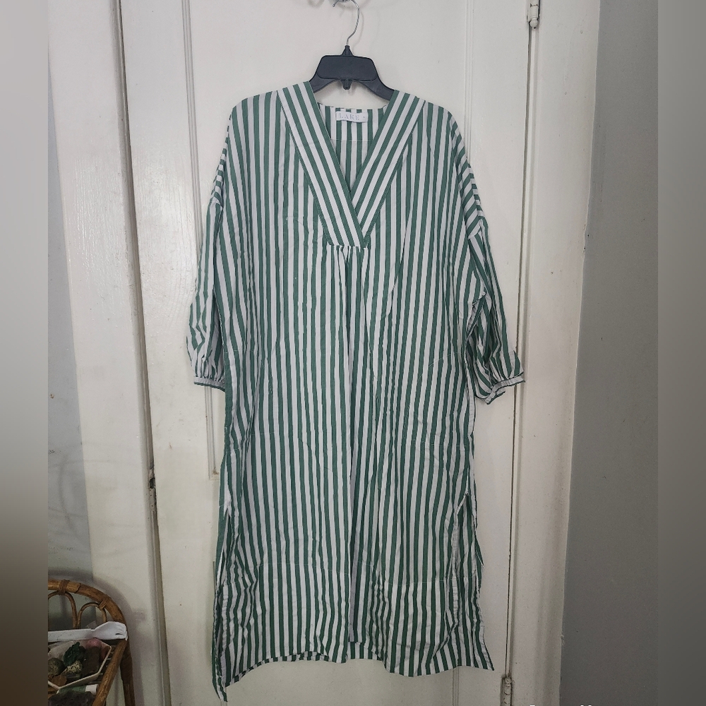 Green and White Striped Dress